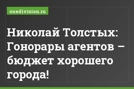 Николай Толстых: Гонорары агентов – бюджет хорошего города!
