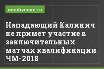 Нападающий Калинич не примет участие в заключительных матчах квалификации ЧМ-2018