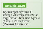 Время проведения: 13 ноября 2016 года, 15:00 (22-й тур) Судьи: Чистяков Артем (Азов) , Кобзев Антон (Москва) , Данченко Валерий (Уфа) Прогнозы…