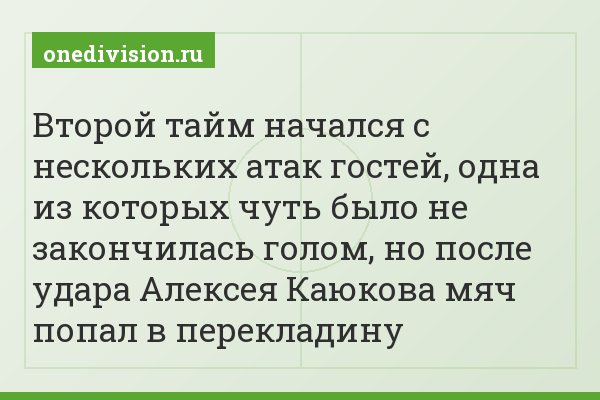 Второй тайм начался с нескольких атак гостей, одна из которых чуть было не закончилась голом, но после удара Алексея Каюкова мяч попал в перекладину