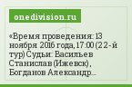 Время проведения: 13 ноября 2016 года, 17:00 (22-й тур) Судьи: Васильев Станислав (Ижевск) , Богданов Александр (Верея) , Мухтаров Рустам…