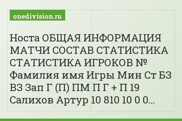 Носта ОБЩАЯ ИНФОРМАЦИЯ МАТЧИ СОСТАВ СТАТИСТИКА СТАТИСТИКА ИГРОКОВ № Фамилия имя Игры Мин Ст БЗ ВЗ Зап Г (П) ПМ П Г + П 19 Салихов Артур 10 810 10 0 0…